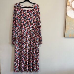 Boden Multicolor Floral Long Sleeve Jersey Midi Dress Pockets Stretch 16/18